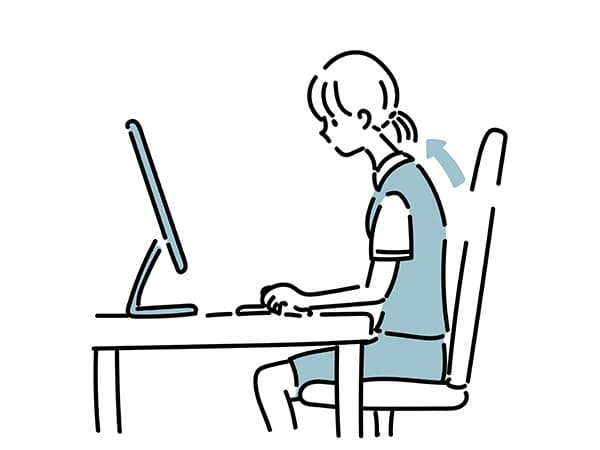 猫背姿勢のデスクワーク女性イラスト